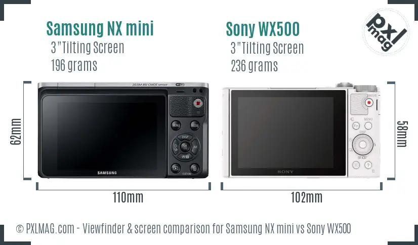 Samsung NX mini vs Sony WX500 Screen and Viewfinder comparison