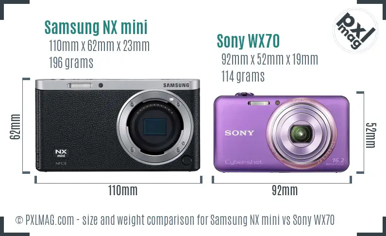 Samsung NX mini vs Sony WX70 size comparison