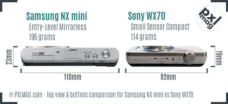 Samsung NX mini vs Sony WX70 top view buttons comparison