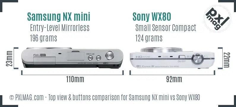 Samsung NX mini vs Sony WX80 top view buttons comparison