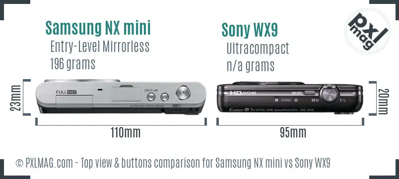 Samsung NX mini vs Sony WX9 top view buttons comparison
