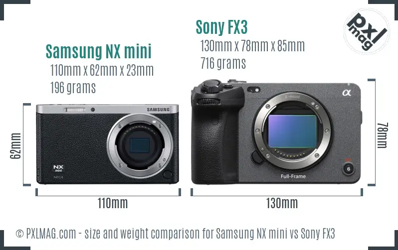 Samsung NX mini vs Sony FX3 size comparison