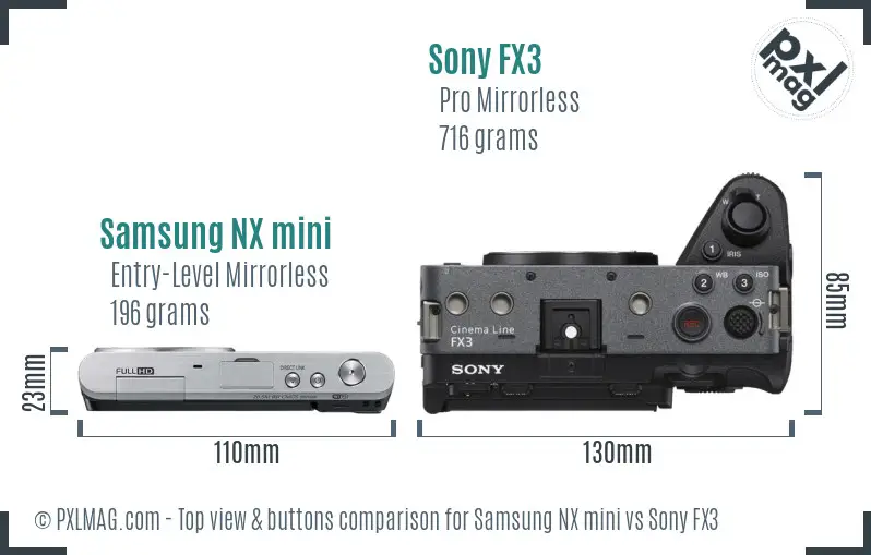 Samsung NX mini vs Sony FX3 top view buttons comparison