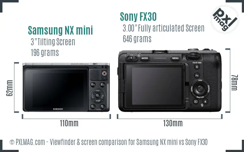 Samsung NX mini vs Sony FX30 Screen and Viewfinder comparison