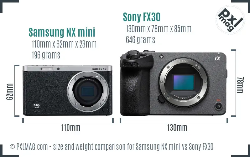 Samsung NX mini vs Sony FX30 size comparison