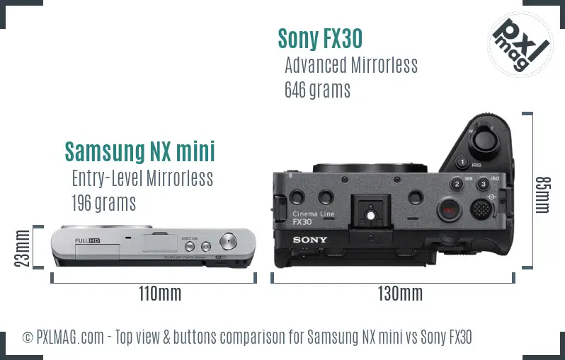 Samsung NX mini vs Sony FX30 top view buttons comparison