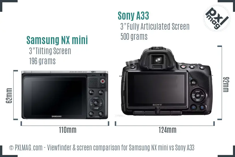 Samsung NX mini vs Sony A33 Screen and Viewfinder comparison