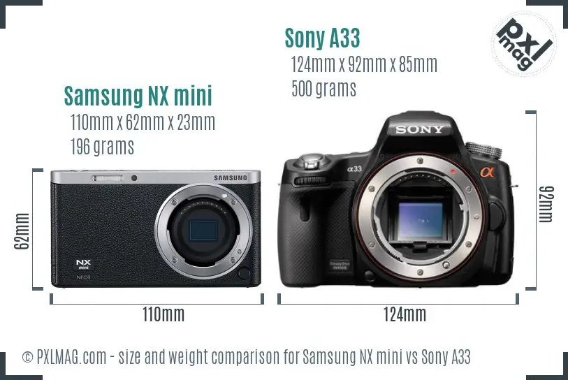 Samsung NX mini vs Sony A33 size comparison