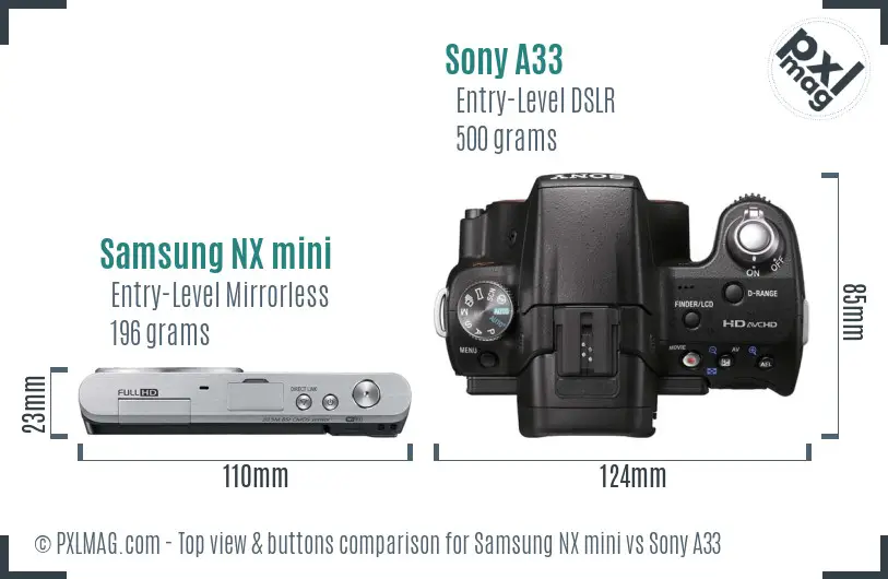 Samsung NX mini vs Sony A33 top view buttons comparison