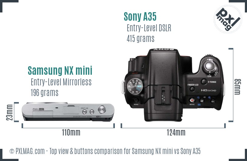Samsung NX mini vs Sony A35 top view buttons comparison