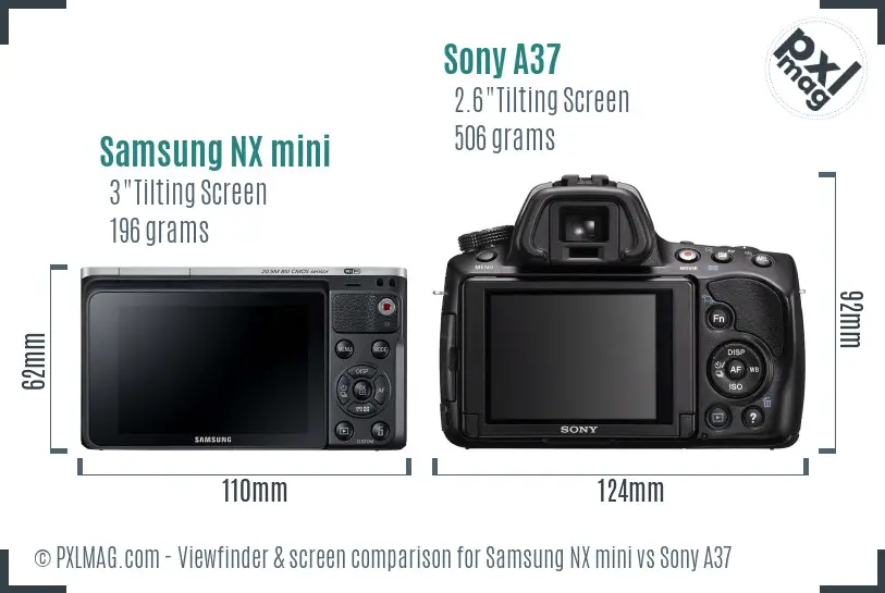 Samsung NX mini vs Sony A37 Screen and Viewfinder comparison