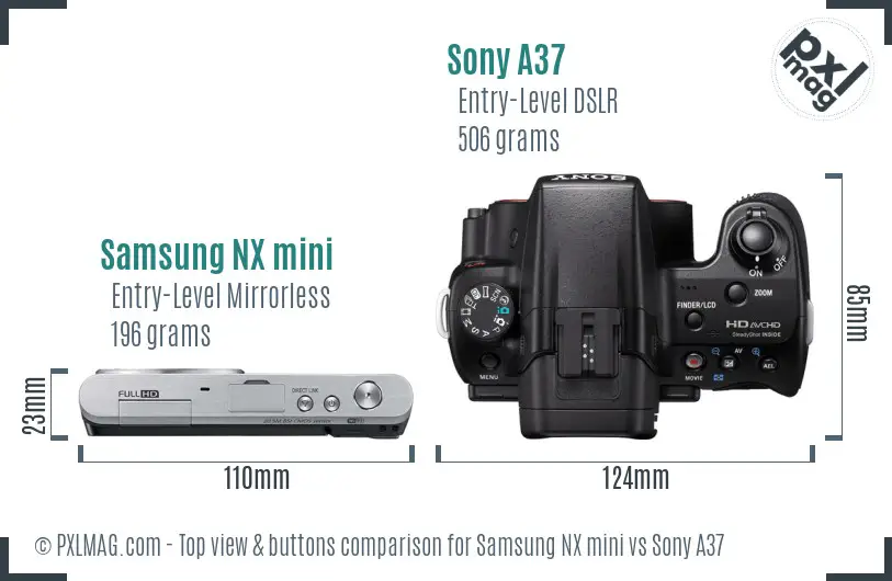Samsung NX mini vs Sony A37 top view buttons comparison