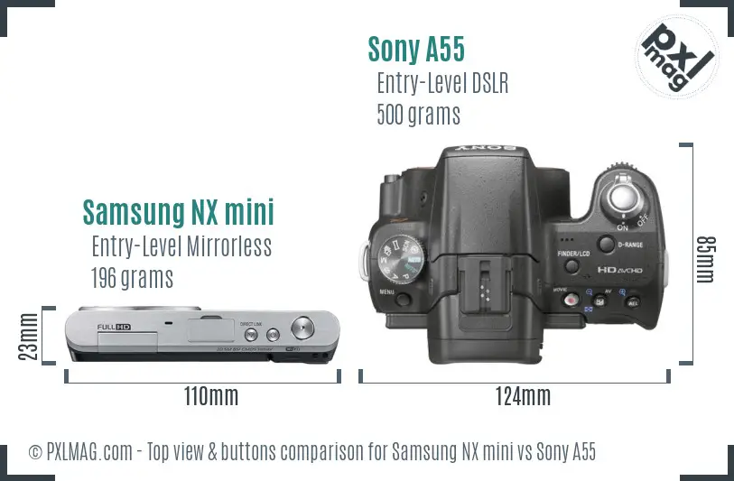 Samsung NX mini vs Sony A55 top view buttons comparison