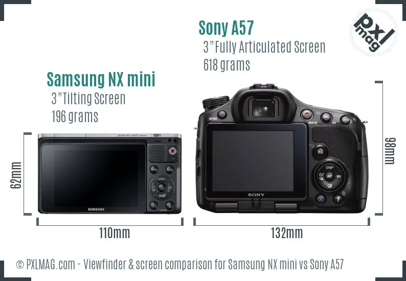 Samsung NX mini vs Sony A57 Screen and Viewfinder comparison