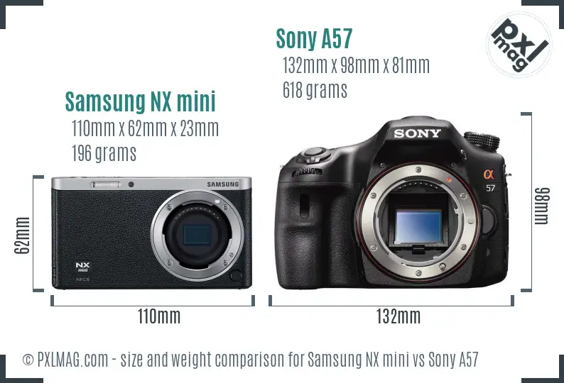 Samsung NX mini vs Sony A57 size comparison