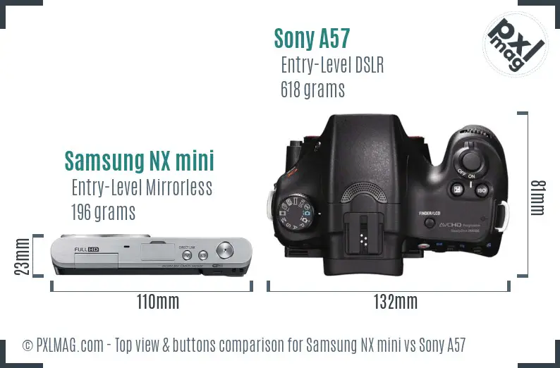 Samsung NX mini vs Sony A57 top view buttons comparison