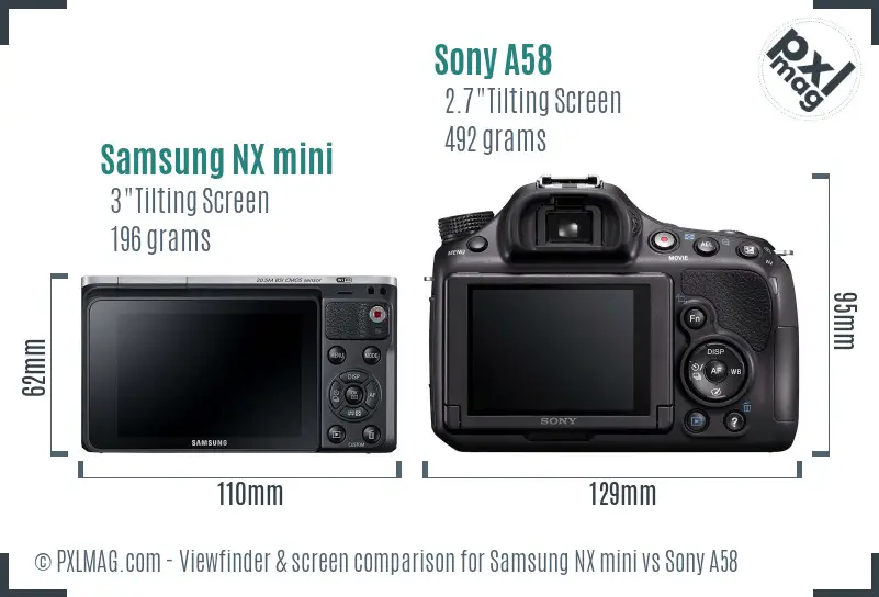 Samsung NX mini vs Sony A58 Screen and Viewfinder comparison