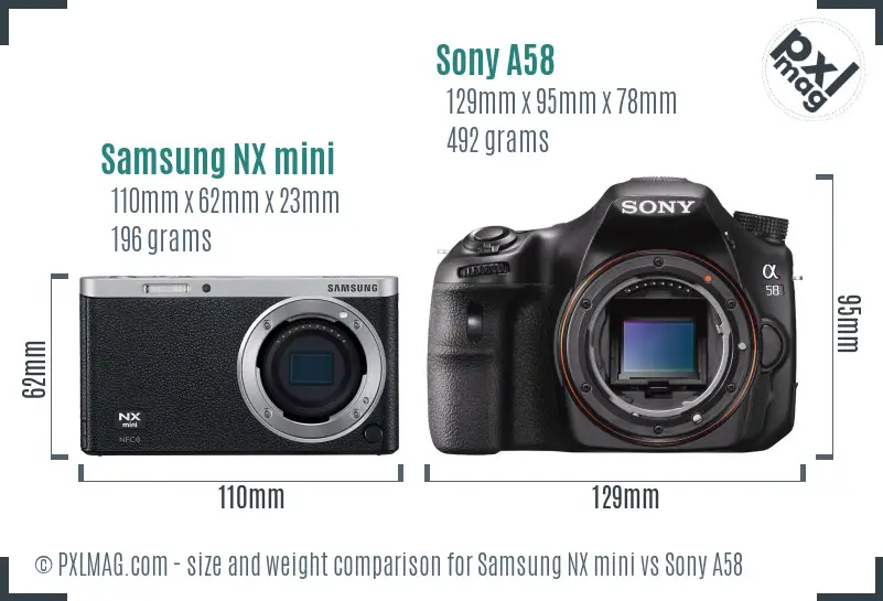 Samsung NX mini vs Sony A58 size comparison