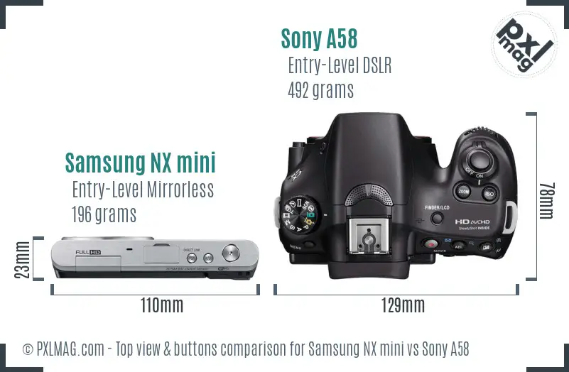 Samsung NX mini vs Sony A58 top view buttons comparison
