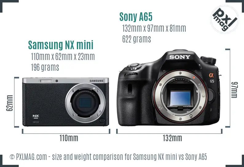Samsung NX mini vs Sony A65 size comparison