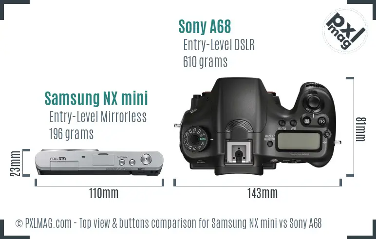 Samsung NX mini vs Sony A68 top view buttons comparison