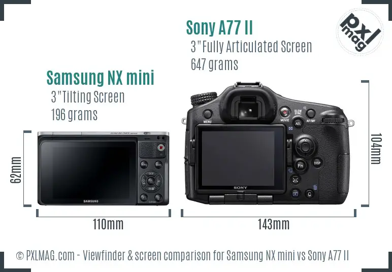 Samsung NX mini vs Sony A77 II Screen and Viewfinder comparison