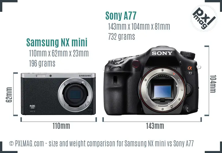 Samsung NX mini vs Sony A77 size comparison