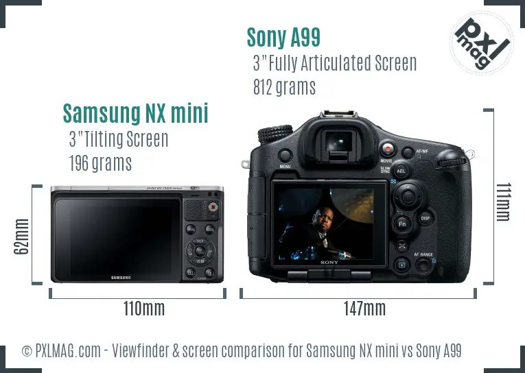 Samsung NX mini vs Sony A99 Screen and Viewfinder comparison
