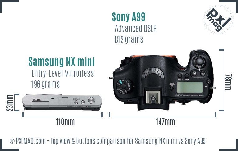 Samsung NX mini vs Sony A99 top view buttons comparison