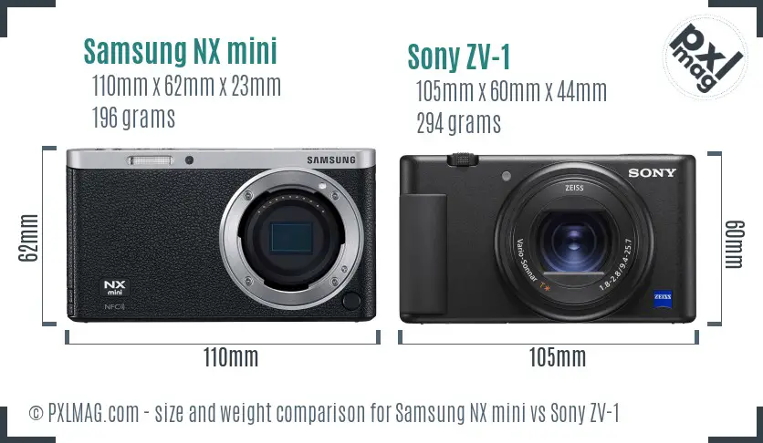 Samsung NX mini vs Sony ZV-1 size comparison