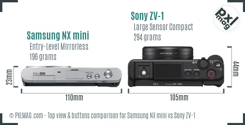 Samsung NX mini vs Sony ZV-1 top view buttons comparison