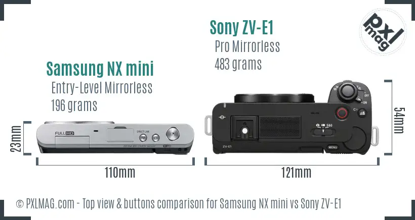 Samsung NX mini vs Sony ZV-E1 top view buttons comparison Samsung NX mini vs Sony ZV-E1 top view buttons comparison