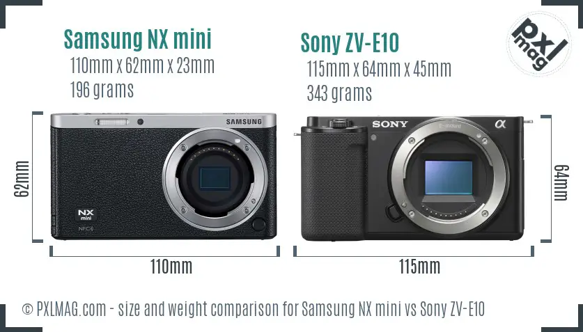 Samsung NX mini vs Sony ZV-E10 size comparison