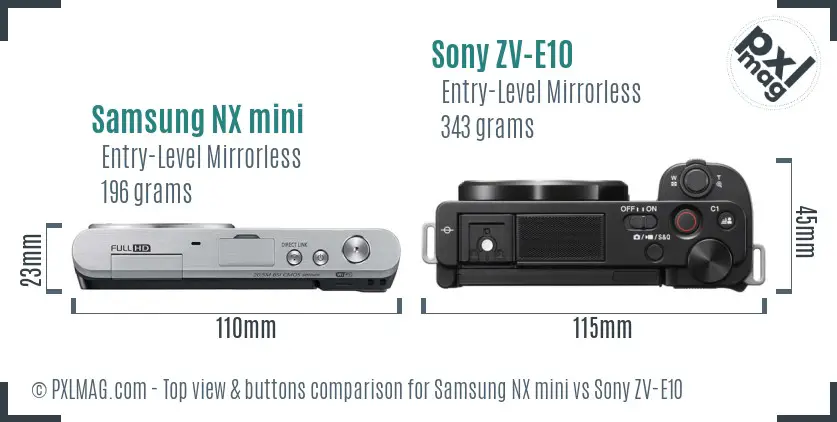 Samsung NX mini vs Sony ZV-E10 top view buttons comparison