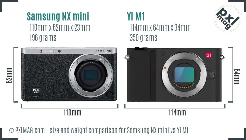 Samsung NX mini vs YI M1 size comparison