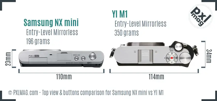 Samsung NX mini vs YI M1 top view buttons comparison