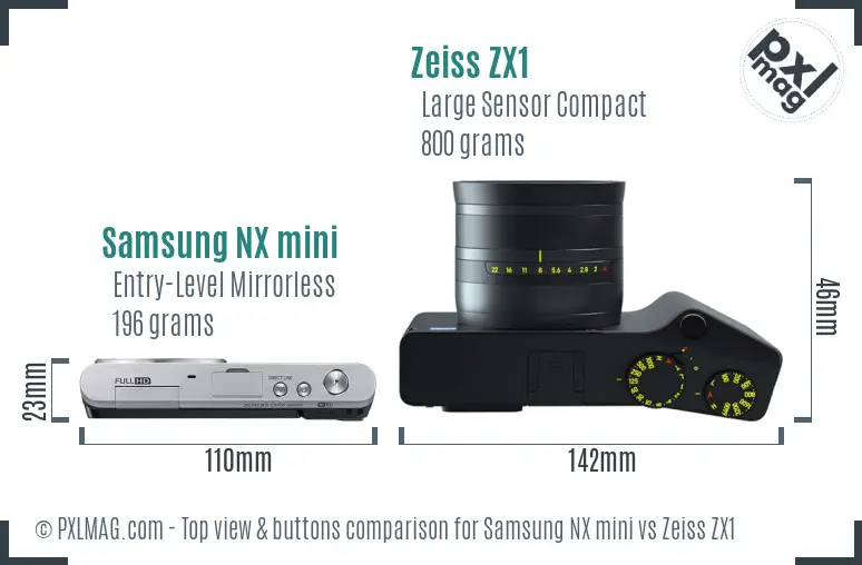 Samsung NX mini vs Zeiss ZX1 top view buttons comparison