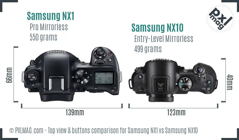 Samsung NX1 vs Samsung NX10 top view buttons comparison