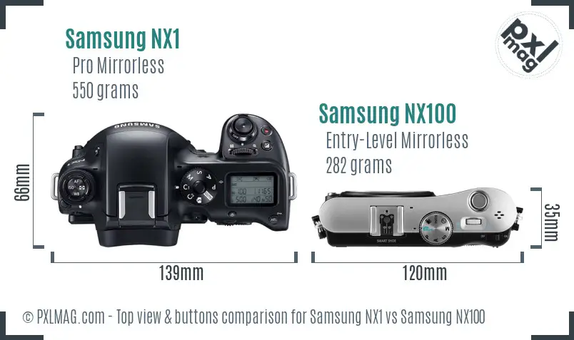 Samsung NX1 vs Samsung NX100 top view buttons comparison