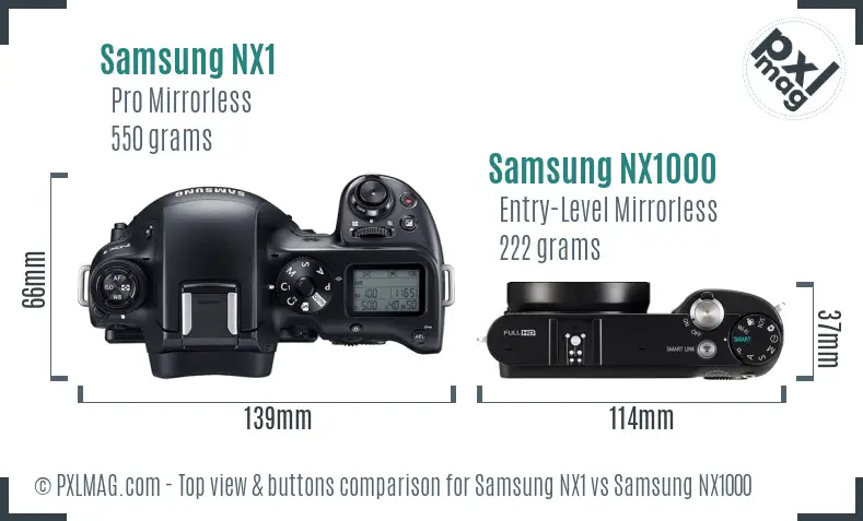 Samsung NX1 vs Samsung NX1000 top view buttons comparison