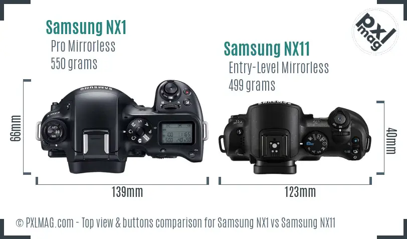 Samsung NX1 vs Samsung NX11 top view buttons comparison