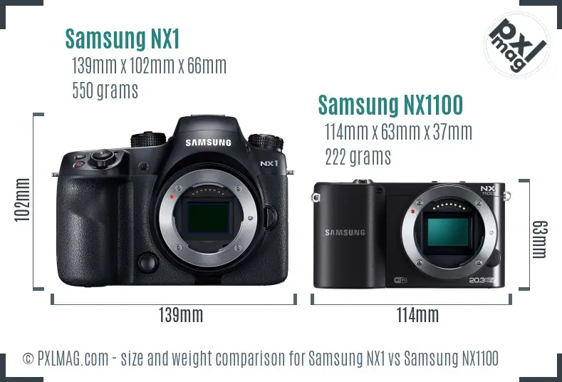 Samsung NX1 vs Samsung NX1100 size comparison