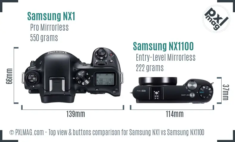 Samsung NX1 vs Samsung NX1100 top view buttons comparison