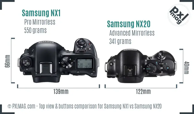 Samsung NX1 vs Samsung NX20 top view buttons comparison