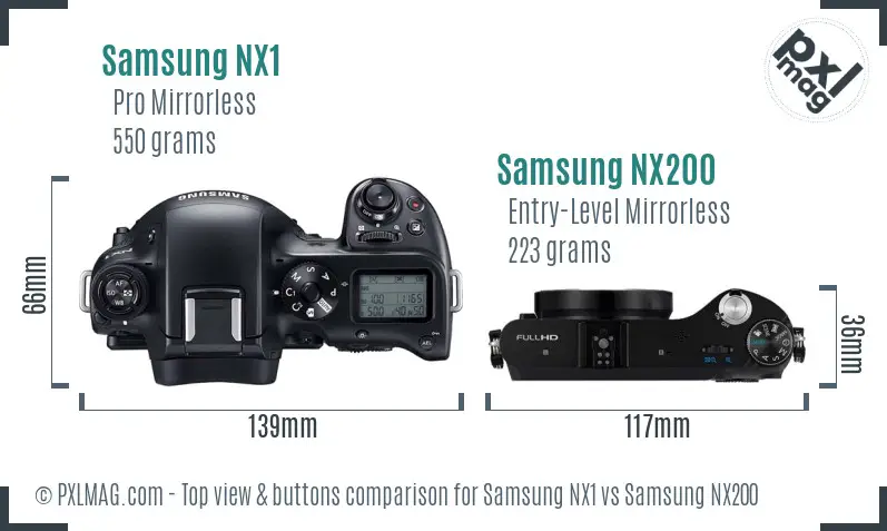 Samsung NX1 vs Samsung NX200 top view buttons comparison