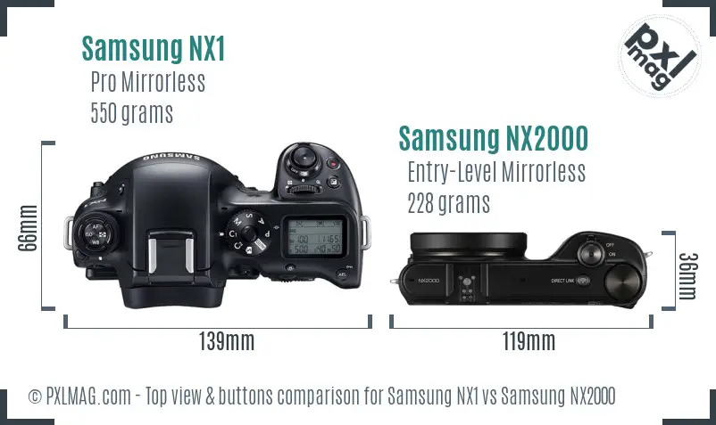 Samsung NX1 vs Samsung NX2000 top view buttons comparison