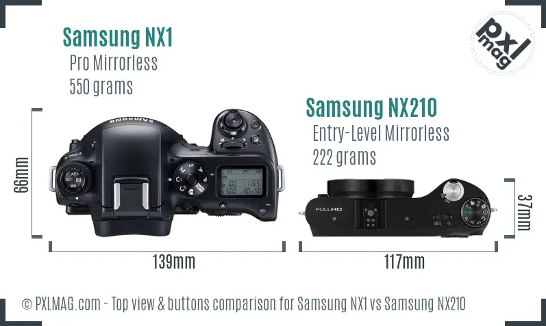 Samsung NX1 vs Samsung NX210 top view buttons comparison