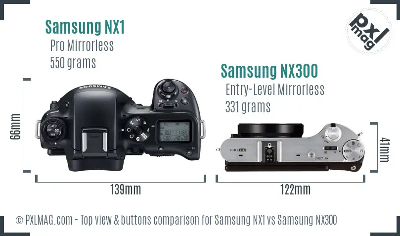 Samsung NX1 vs Samsung NX300 top view buttons comparison
