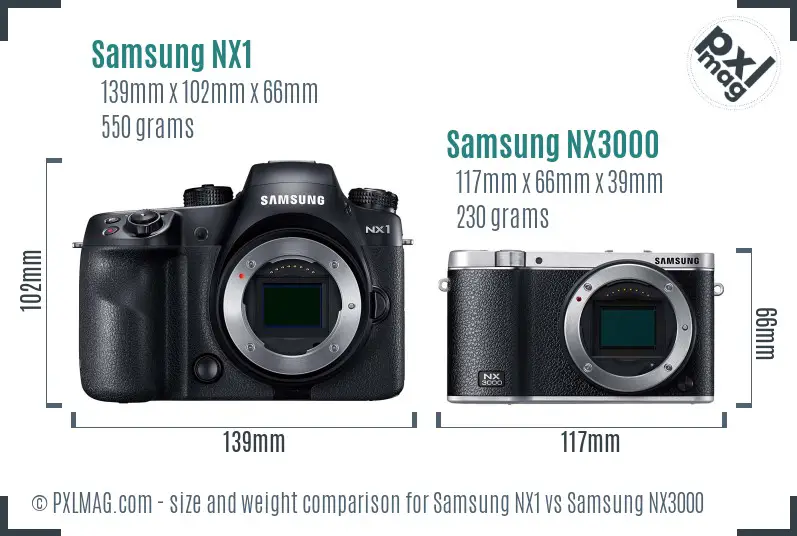 Samsung NX1 vs Samsung NX3000 size comparison