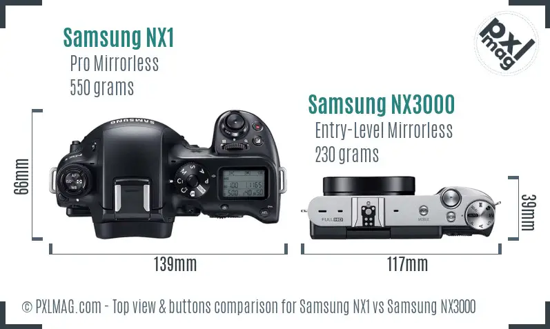 Samsung NX1 vs Samsung NX3000 top view buttons comparison